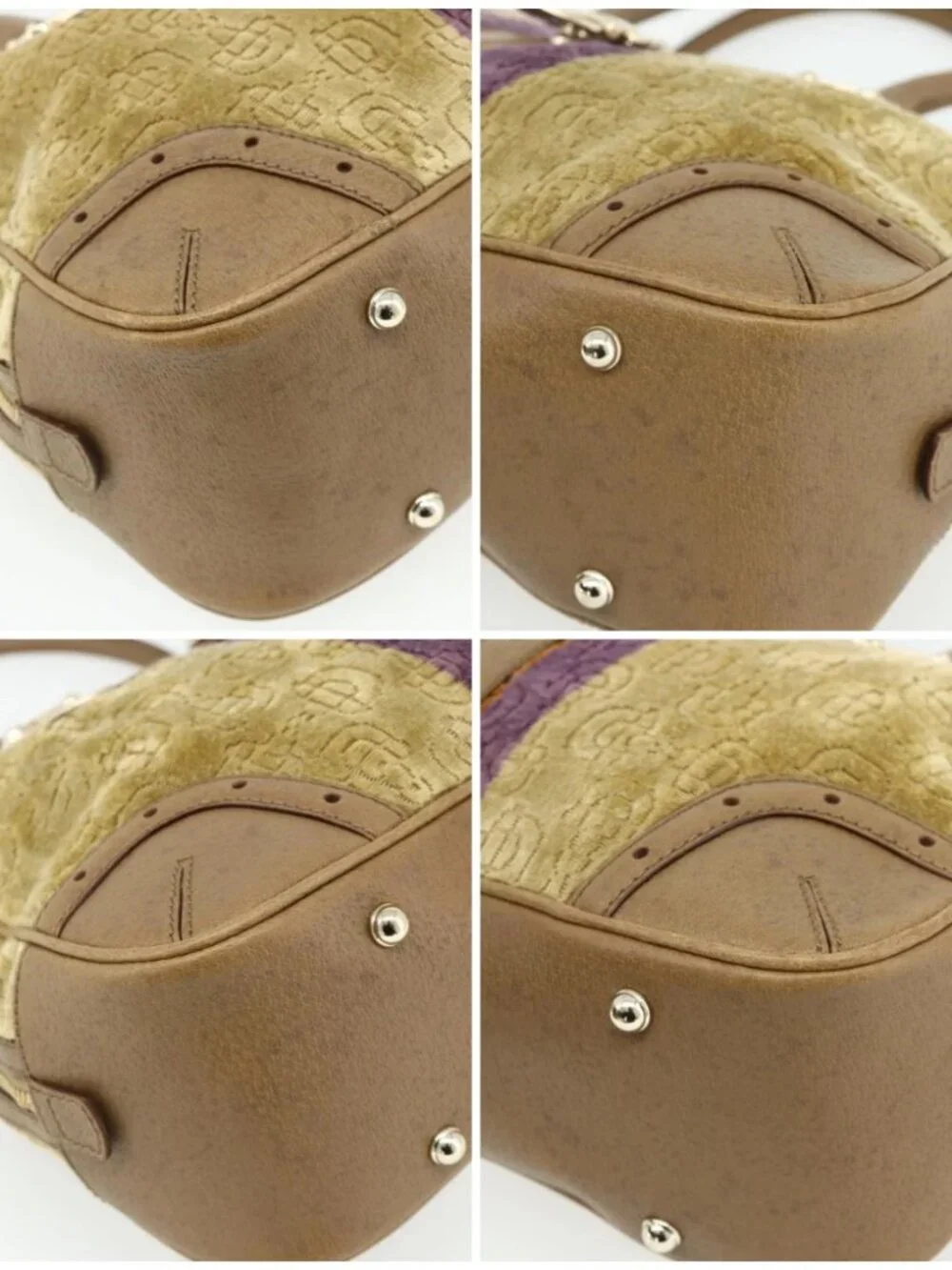 GUCCI Horsebit Boston Bag Velor Gold Beige 145770 Auth 176490V